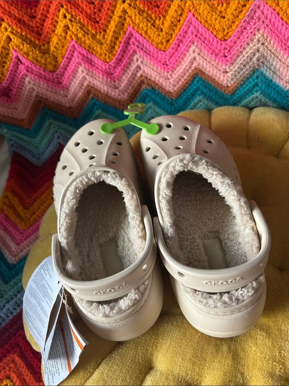 CROCS Kids' Classic Clog with Sherpa Lining in Cream